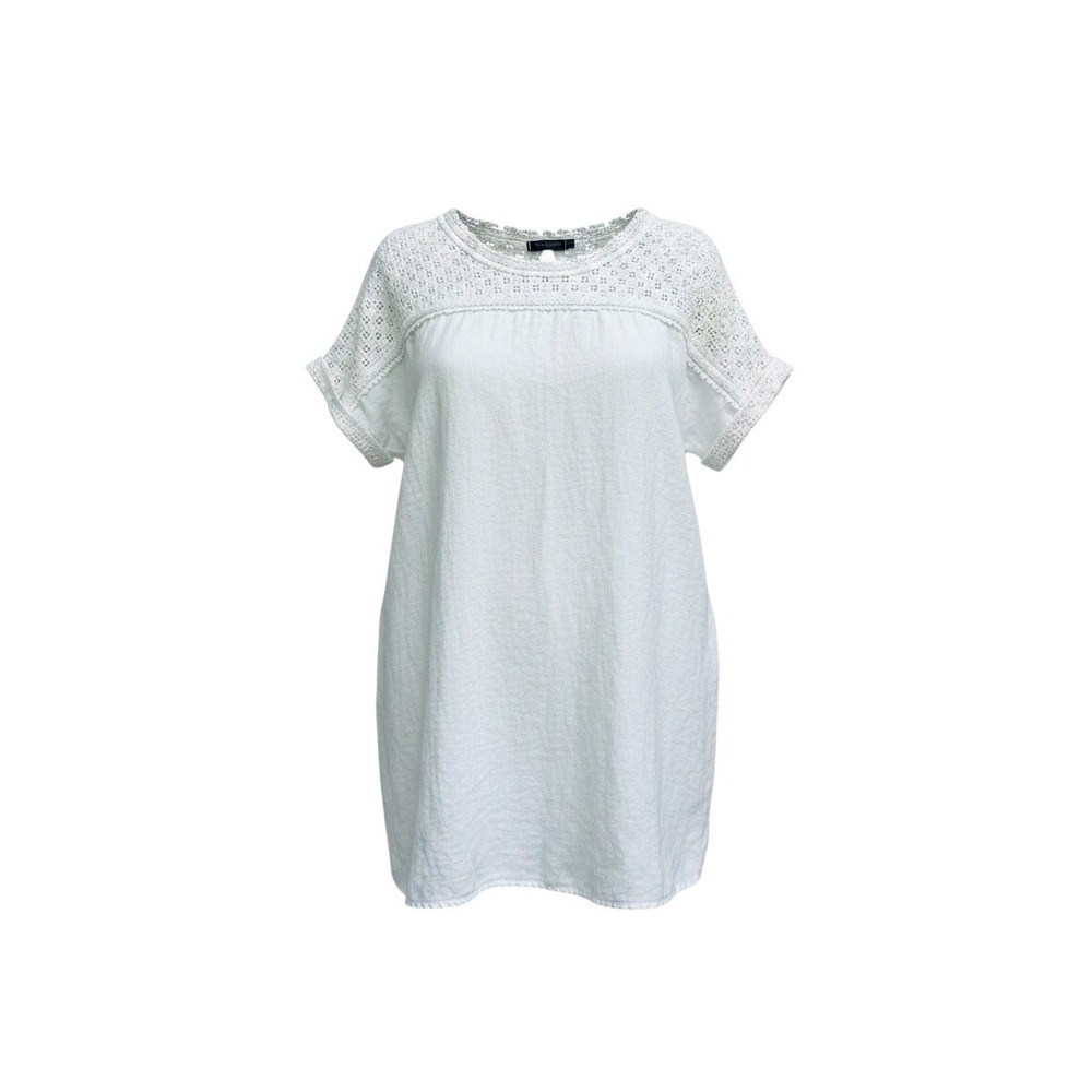 Coastal Boho Lungo L'Arno Linen Crochet Lace Shift Dress Size S White Italy
